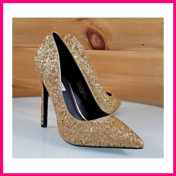NWT Glitter Pointy Toe Stiletto Pumps Heels Gold - Picture 6 of 9